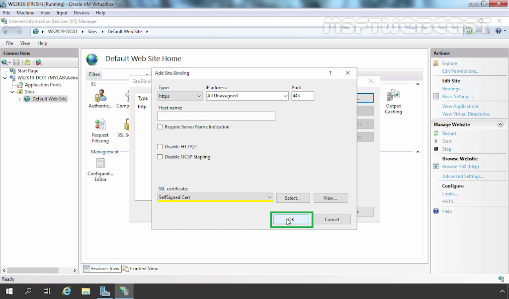 How to Create and Bind a Self Signed Certificate in IIS 10