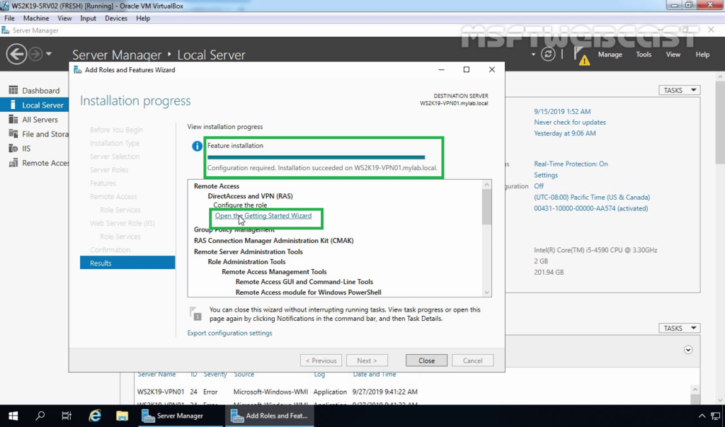 15. Verify the Successful Installation of RAS on Server 2019