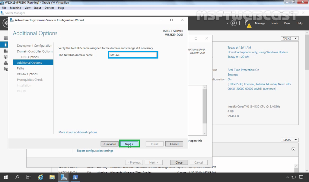 17. Choose Domain Netbios Name