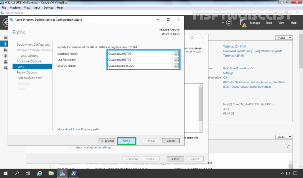 18. Specify Path for AD Database