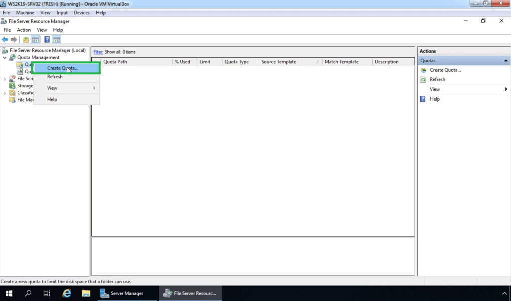 21. Select Create New Disk Quota