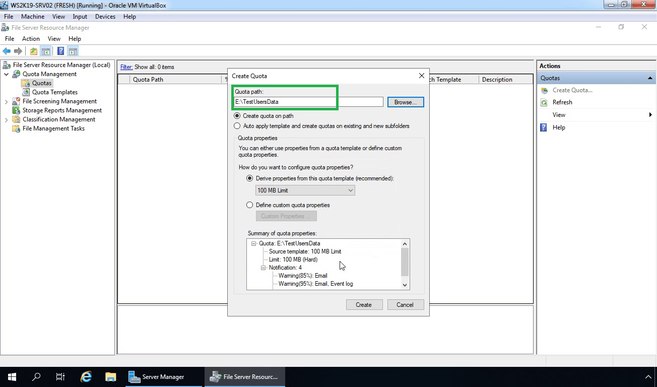 Create a configuration file. Quota на Windows Server. FSRM. Квота на папки Windows Server 2012. Config file.