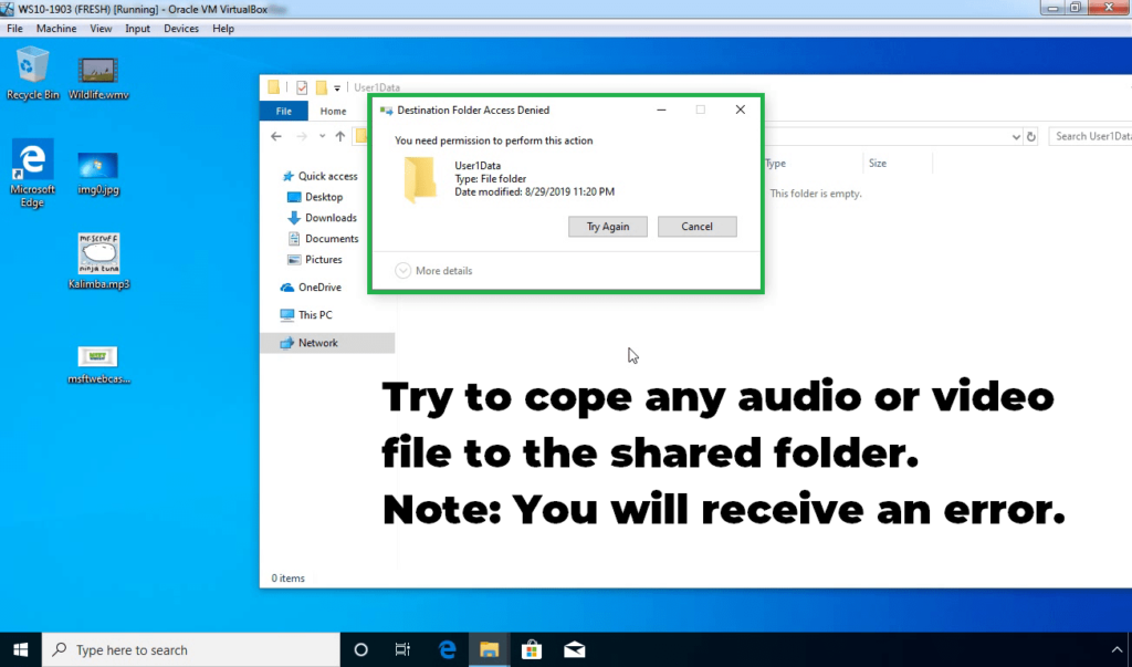 23. Try to copy audio or video file in shared folder