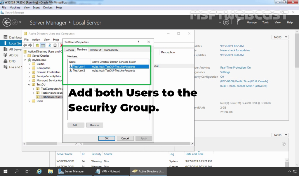 3. Add AD Users to the Security Group