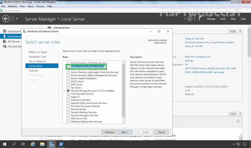 6. Select Active Directory Domain Services Server Role