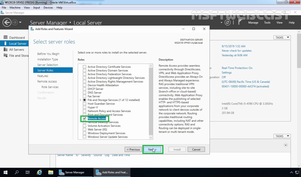 6. Select Remote Access Service Check-box