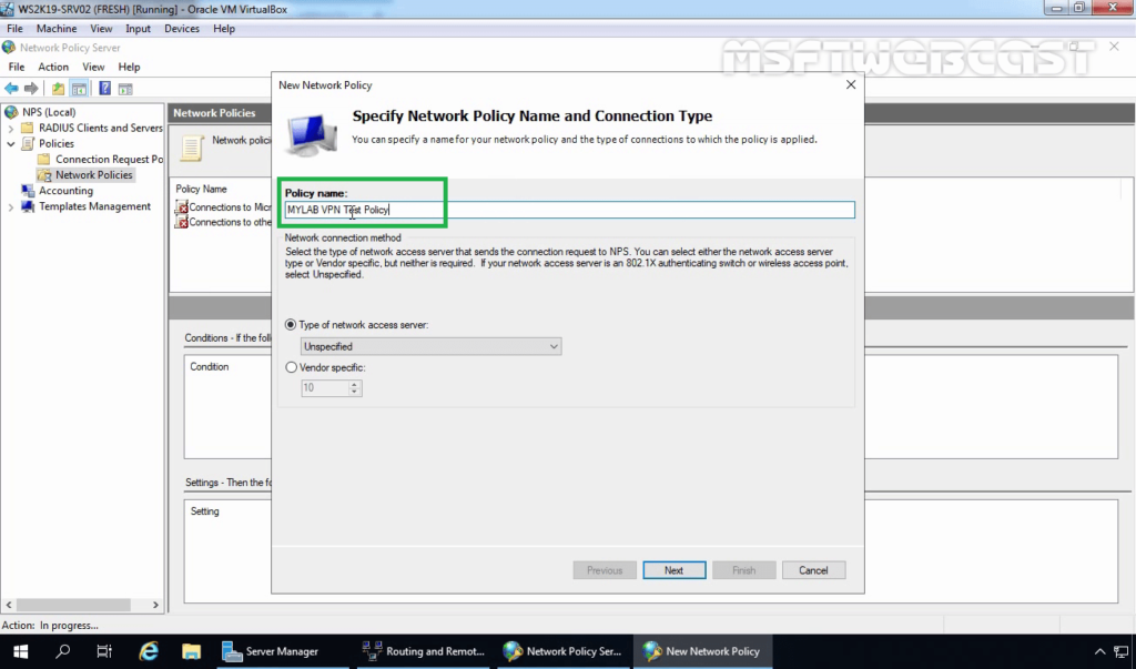 8. Specify Name to New NPS Network Policy