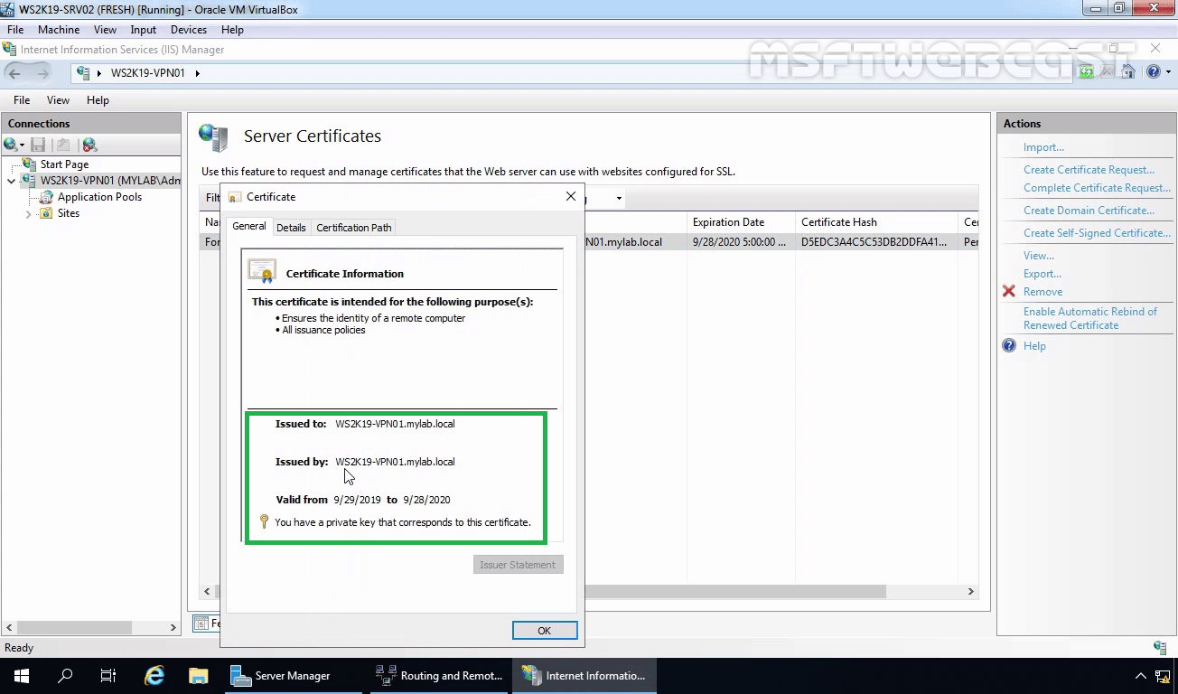 Configure SSTP VPN with Self Signed Certificate on Windows Server 2019