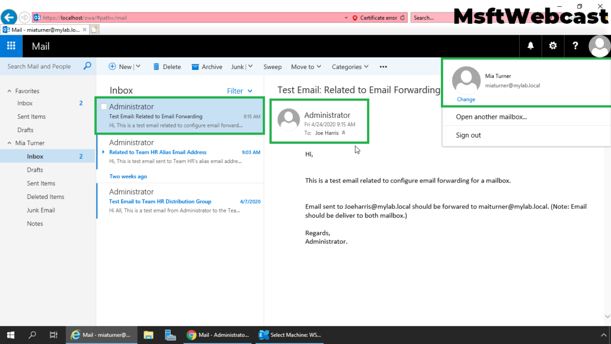 Configure Email Forwarding for a Mailbox Exchange 2019
