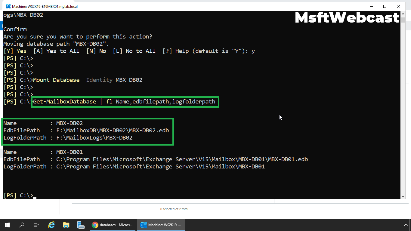 Move And Rename Default Mailbox Database Path In Exchange 2019