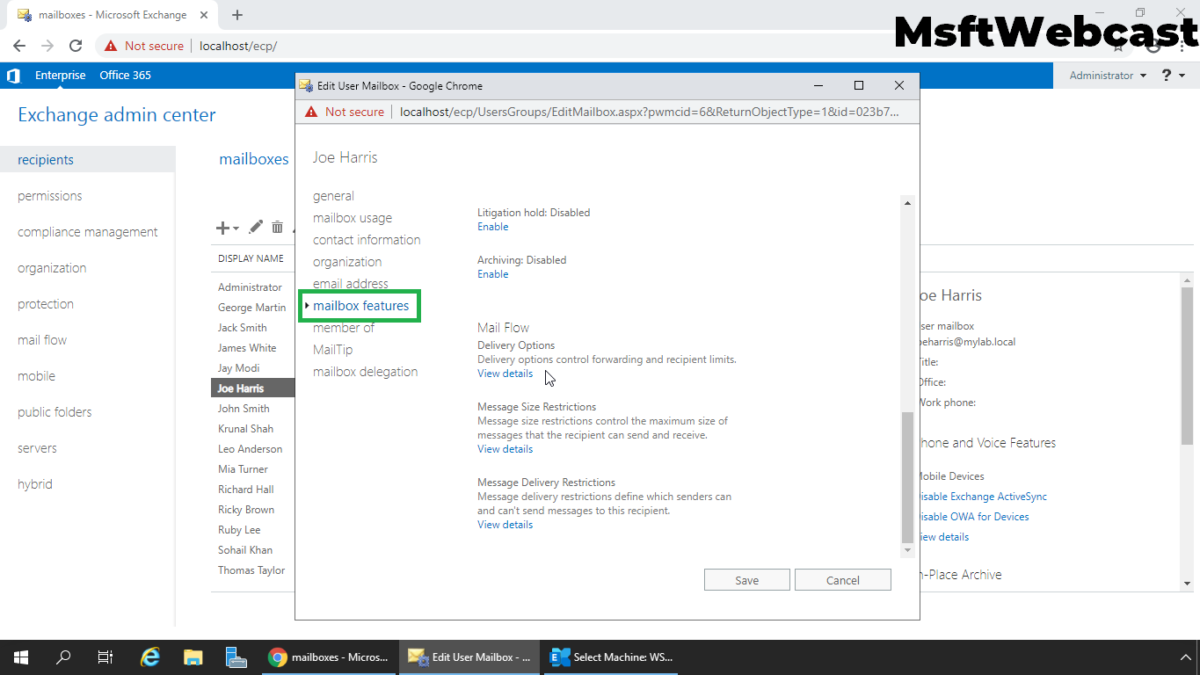 Configure Email Forwarding for a Mailbox Exchange 2019