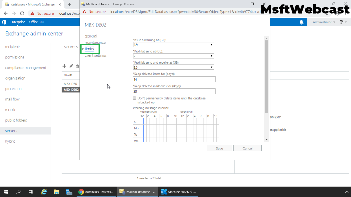 Configure Storage Quota for Mailbox Database Exchange 2019