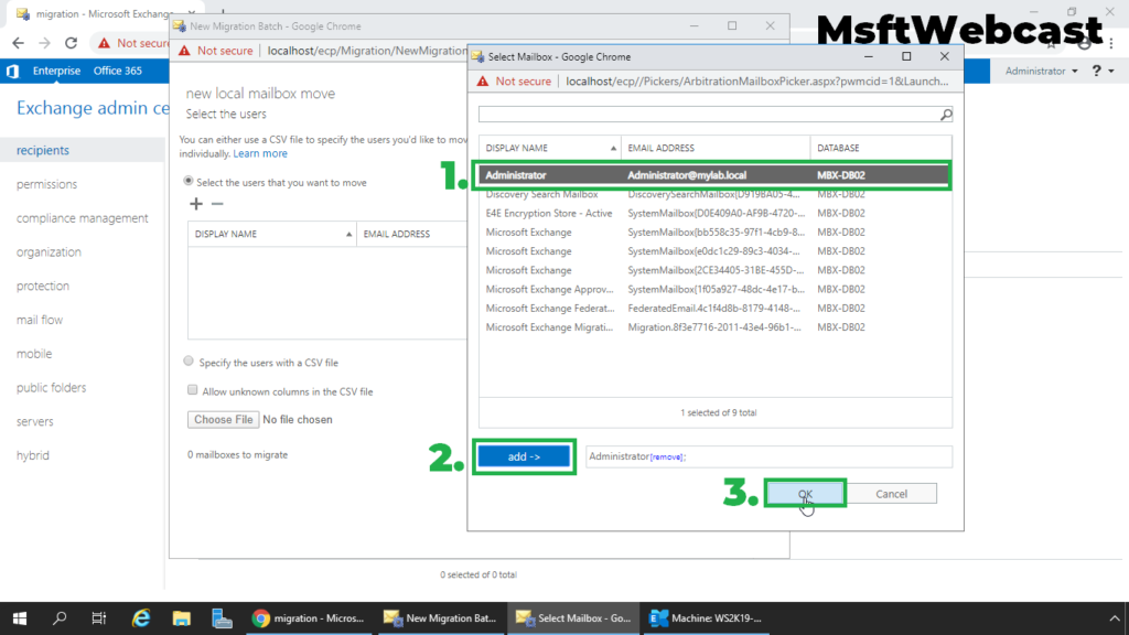 5. select the mailbox to move to another database