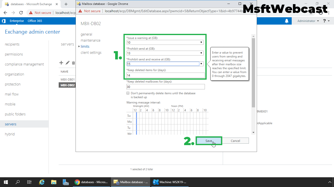 Configure Storage Quota for Mailbox Database Exchange 2019
