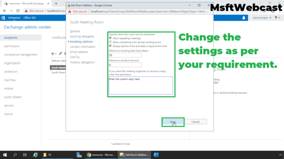 6. change other settings as required and click on save