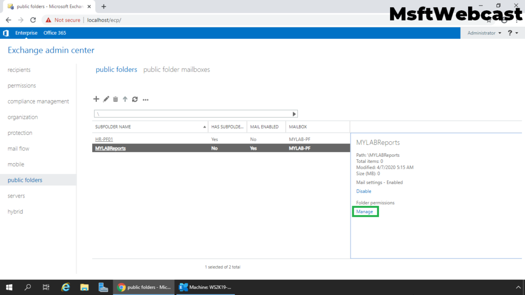 8. select the public folder and click on manage link