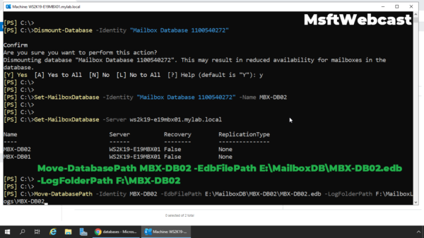 Move And Rename Default Mailbox Database Path In Exchange 2019