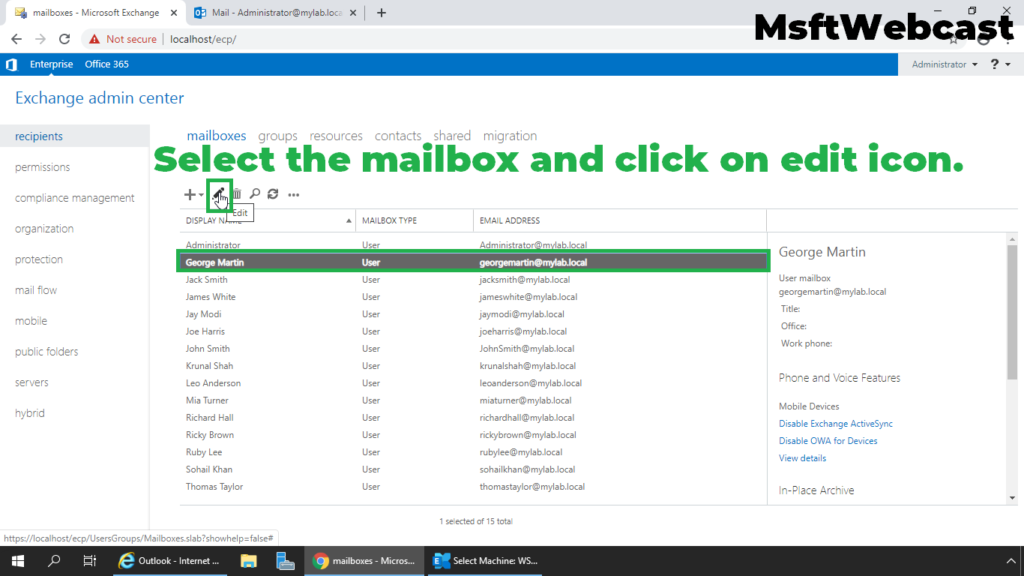 2. select the mailbox and click on edit