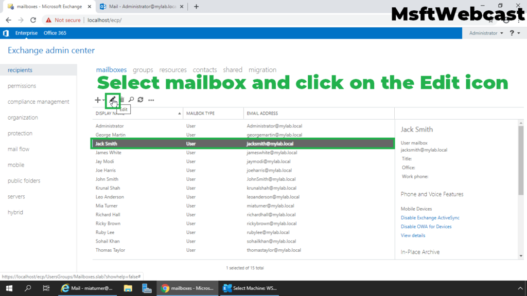 2. select the mailbox and click on edit icon