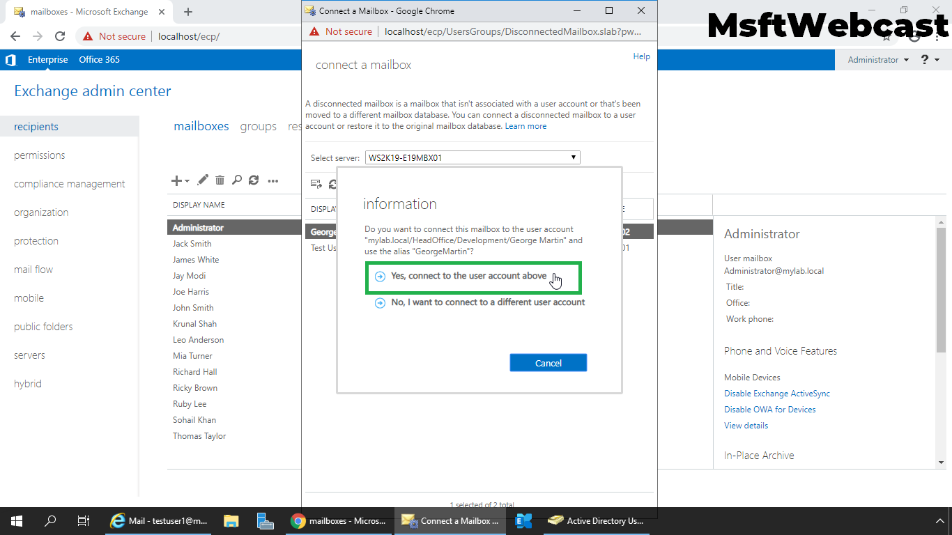 How to Connect a Disabled Mailbox in Exchange 2019