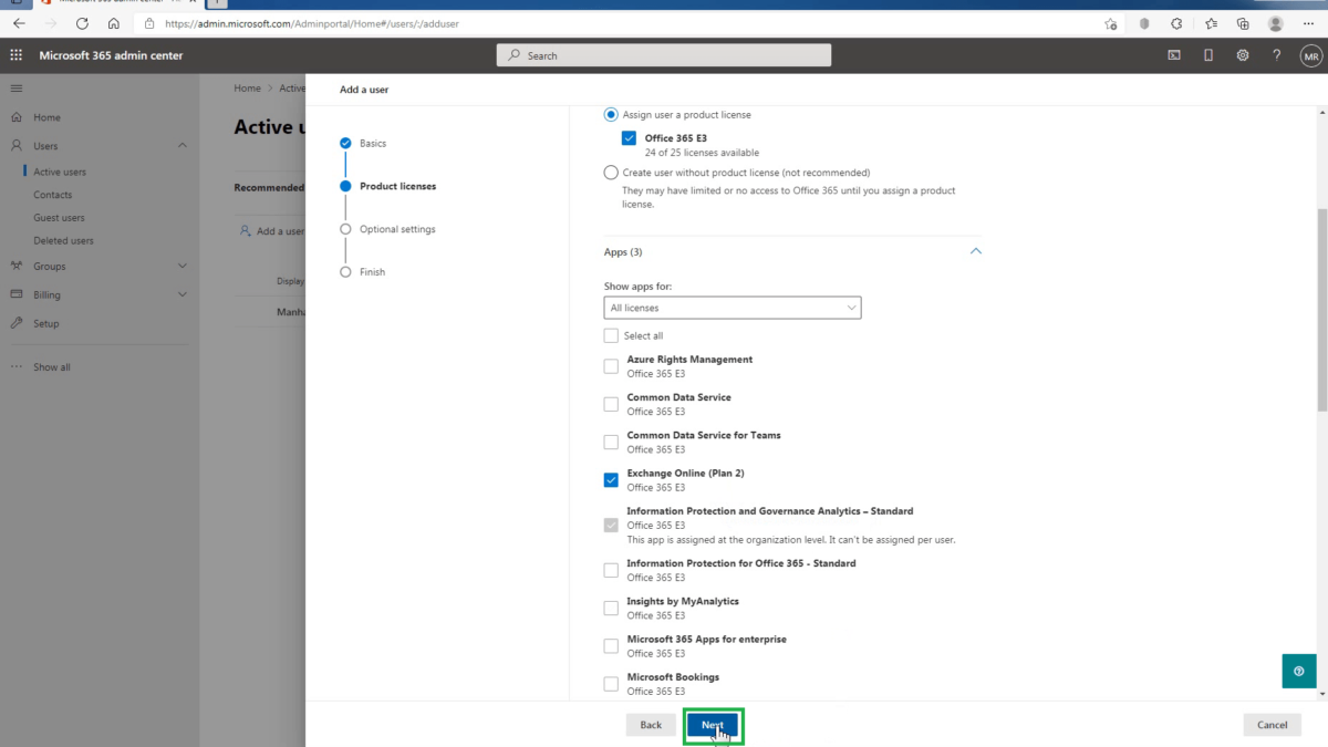 Create a User Mailbox in Exchange Online and Assign a Microsoft 365 license.