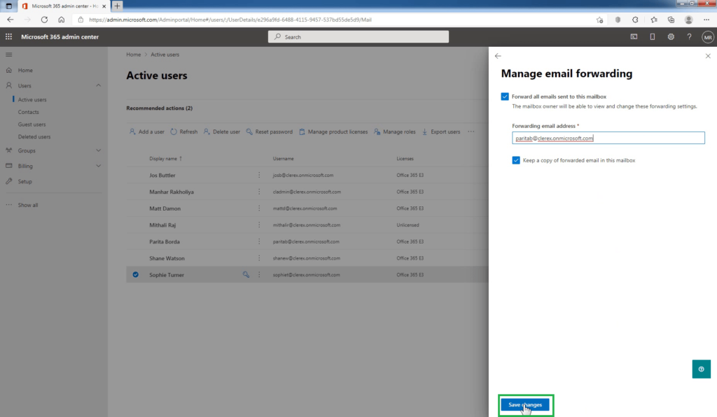 6_save_changes_to_Configure_email_forwarding_in_Microsoft 365