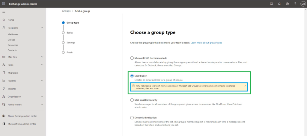 Create and manage distribution list groups in Exchange Online