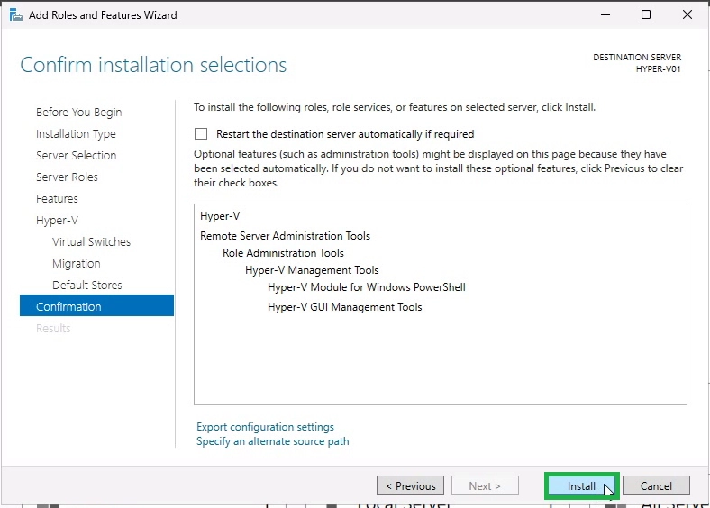 Click on Install to Start Hyper-V Installation