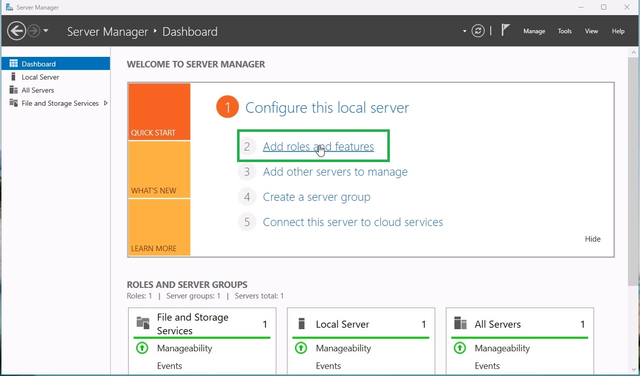 Select Add Roles and Features