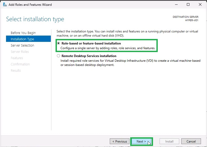 Select Role-Based or Featured-Based Installation