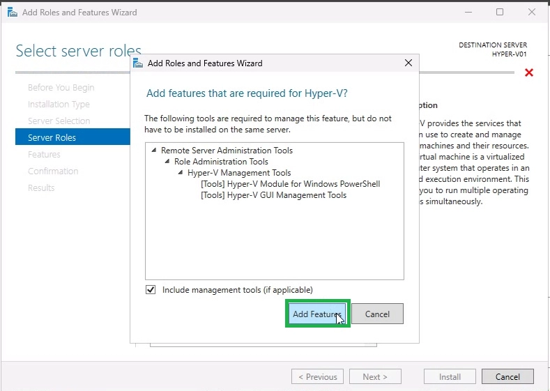 Add Features Required by Hyper-V