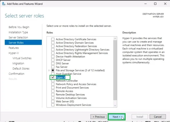 Make sure Hyper-V Role is Selected