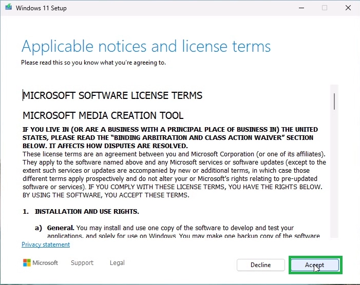 Accept License Terms