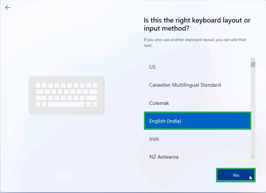 Choose Keyboard layout