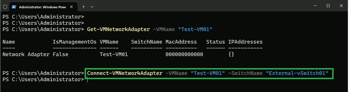 Connect VM to Hyper-V Virtual Switch