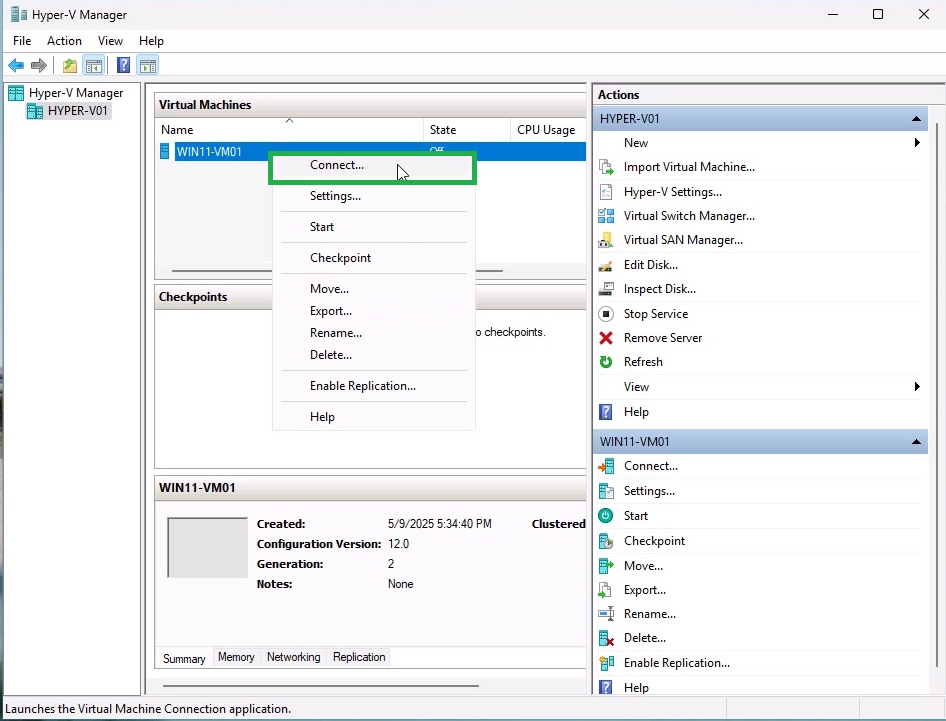 Connect to Virtual Machine