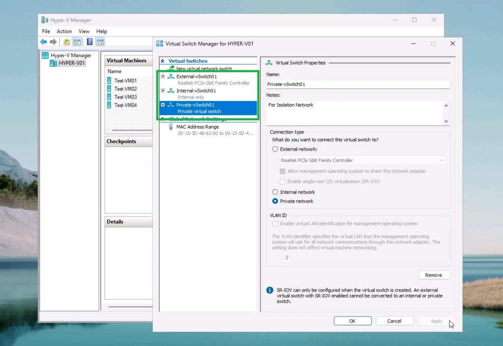 Create External Virtual Switch with Hyper-V Manager