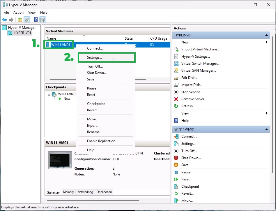 Open VM Settings
