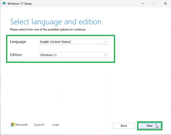Select Language and Edition