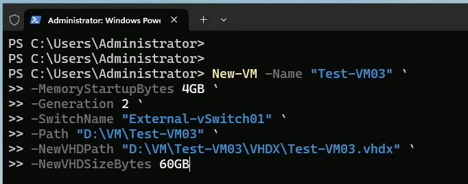 Use New-VM Command to Create VM